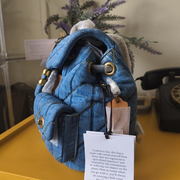 Coach Quilted Denim Tabby Backpack With Gold Hardware- New With Tags- Dust Bag - Picture 3 of 8